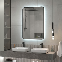 Зеркало Reflection Black View с подсветкой, бесконтактным сенсором, часами 60х100