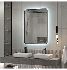 Зеркало Reflection Black View с подсветкой, бесконтактным сенсором, часами 60х100