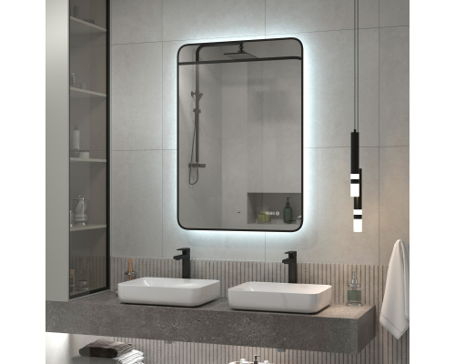 Зеркало Reflection Black View с подсветкой, бесконтактным сенсором, часами 60х100