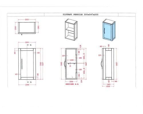 Подвесной шкаф Cezares Tiffany 30 54959 Blu Petrolio