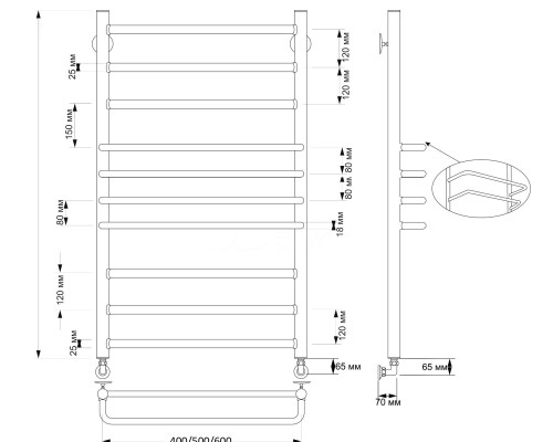 Полотенцесушитель латунный Secado Триест 40х120, водяной, бронза