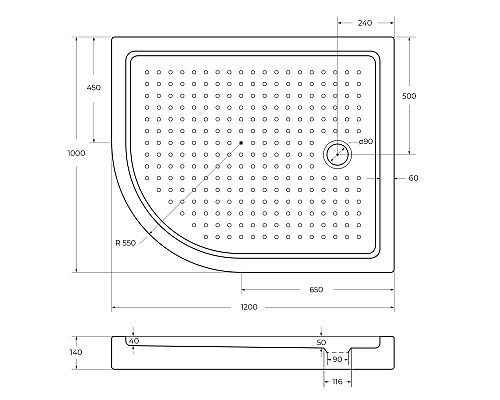 Поддон акриловый Cezares TRAY-A-RH-120/100-550-15-W-R Поддон акриловый Cezares TRAY-A-RH-120/100-550-15-W-R