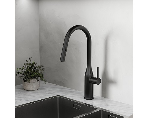 Смеситель для кухни SANCOS Grand SC4002MB с выдвижным изливом, матовый черный Смеситель для кухни SANCOS Grand SC4002MB с выдвижным изливом, матовый черный