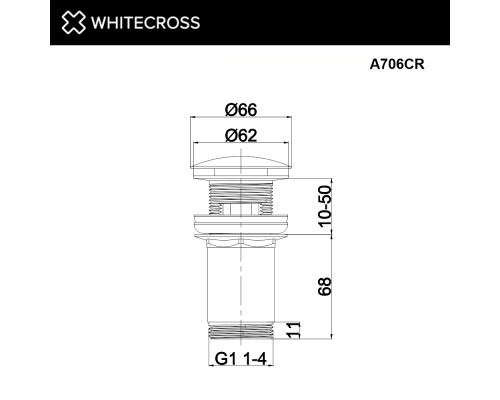 Донный клапан WHITECROSS A706CR для умывальника, клик-клак хром