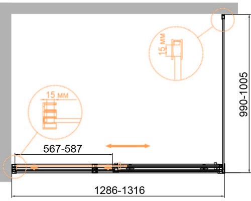 Душевой уголок Cezares Duet Soft-М 130x100 DUET SOFT-M-AH-1-130/100-C-Cr профиль Хром стекло прозрачное