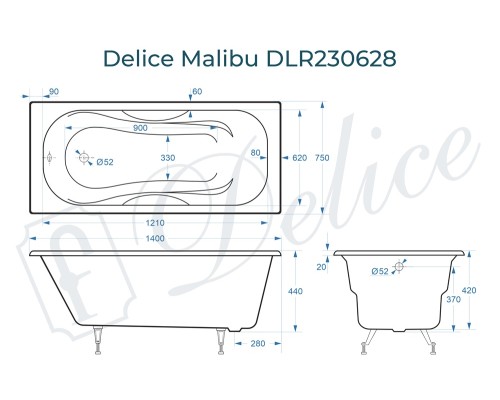 Ванна чугунная Delice Malibu 140х75