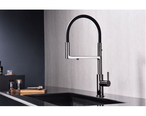 Смеситель для кухни Paulmark Tornado To213402-GB Черный глянцевый