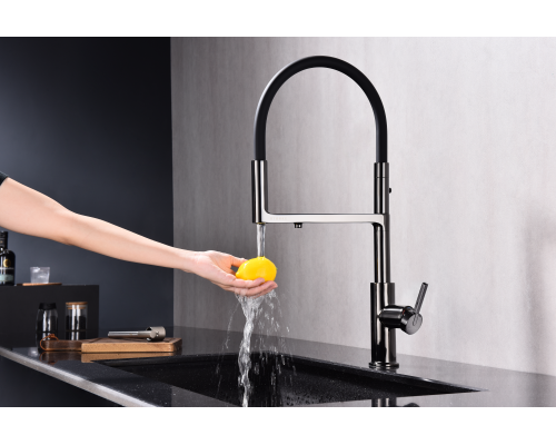 Смеситель для кухни Paulmark Tornado To213402-GB Черный глянцевый
