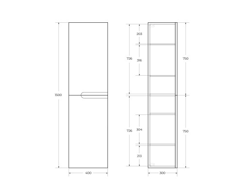 Шкаф пенал Cezares Duet 40 DUET-1500-2A-SC-BL подвесной Bianco Lucido
