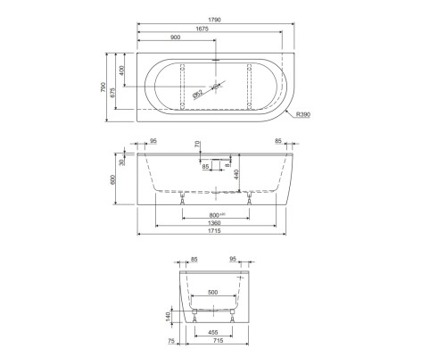 Акриловая ванна Cezares Slim 179x79 L SLIM CORNER-180-80-60-L-NERO-SET без гидромассажа