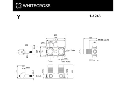 Встраиваемая часть смесителя на 3 потребителя Whitecross Y1243
