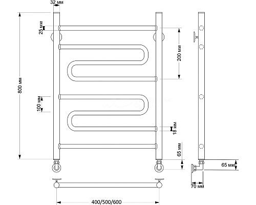 Полотенцесушитель латунный Secado Валенсия 2 40х80, водяной, бронза