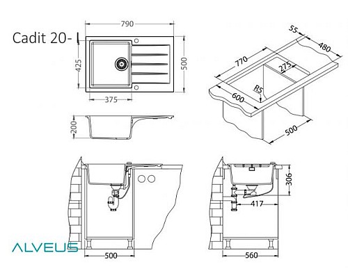 Мойка кухонная Alveus Granital Cadit 20 1132024 790х500 бежевый