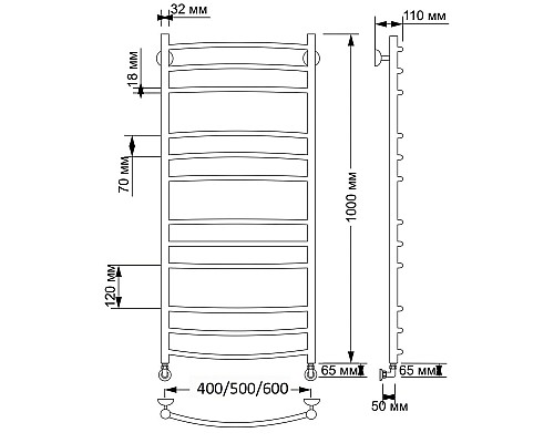 Полотенцесушитель латунный Secado Милан 3 50х100, водяной, бронза