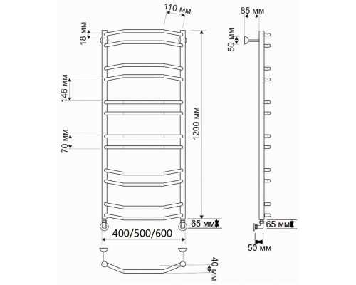 Полотенцесушитель латунный Secado Агата 4 50х120, водяной, бронза