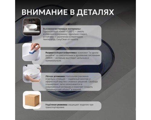 Раковина накладная прозрачная ABBER Kristall синяя