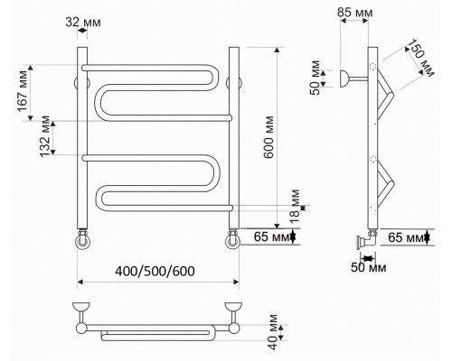 Полотенцесушитель латунный Secado Валенсия 40х60, водяной, бронза
