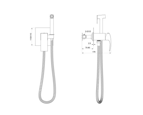 Смеситель с гигиеническим душем встраиваемый Wonzon&Woghand, Темный графит