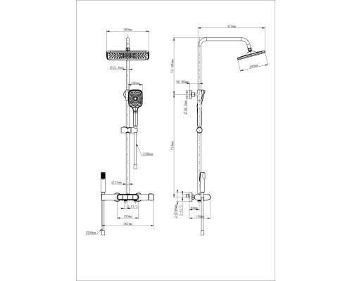 Душевая система с термостатом Wonzon&Woghand, Черный матовый