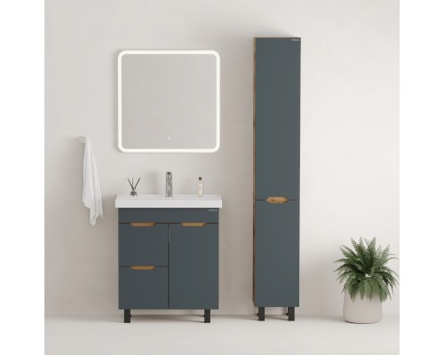 Тумба под раковину Onika Айленд 70 напольная, графит/дуб крафт золотой, с корзиной