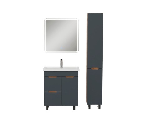 Тумба под раковину Onika Айленд 70 напольная, графит/дуб крафт золотой, с корзиной