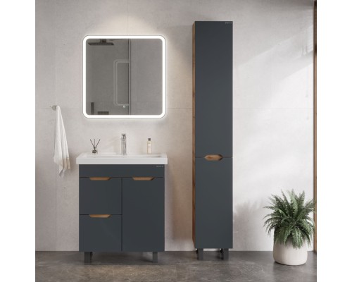 Тумба под раковину Onika Айленд 70 напольная, графит/дуб крафт золотой, с корзиной