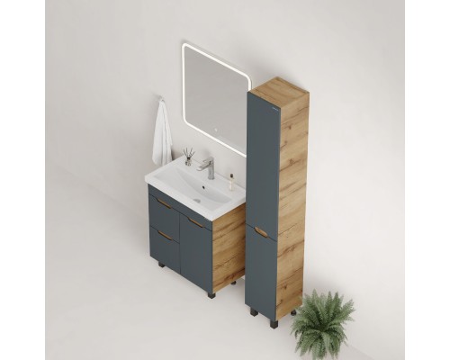 Тумба под раковину Onika Айленд 70 напольная, графит/дуб крафт золотой, с корзиной