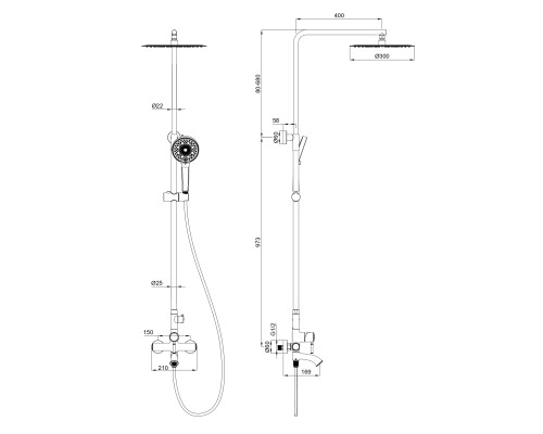 Душевая система Wonzon&Woghand, Черный матовый