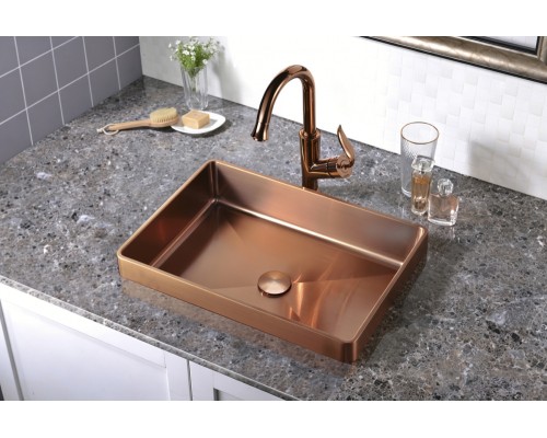 Раковина встраиваемая сверху ABBER Wasser Kreis розовое золото матовое