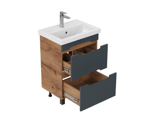 Тумба под раковину Onika Айленд 50 напольная, графит/дуб крафт золотой