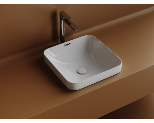 Раковина встраиваемая сверху Ceramicanova Элемент (Element) с отверстием слива - перелива квадратной формы 438x438x172 мм цвет белый арт