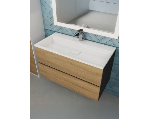 Тумба под раковину 90 см, Uperwood Barsa, черная/дуб сонома