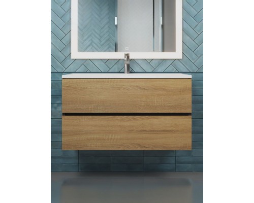 Тумба под раковину 90 см, Uperwood Barsa, черная/дуб сонома