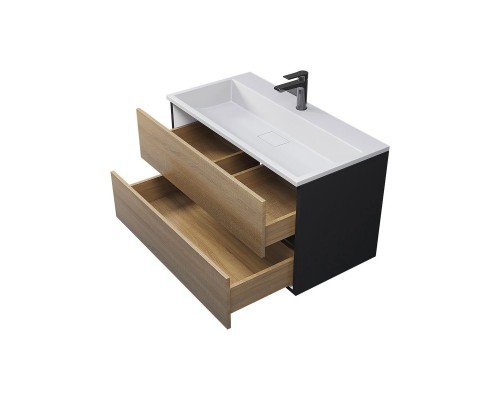 Тумба под раковину 90 см, Uperwood Barsa, черная/дуб сонома