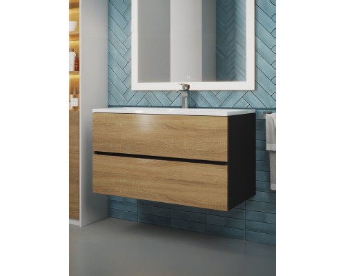 Тумба под раковину 90 см, Uperwood Barsa, черная/дуб сонома