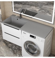Раковина над стиральной машиной Uperwood Cosmos Quartz 120 левая, крыло справа, серый шелк