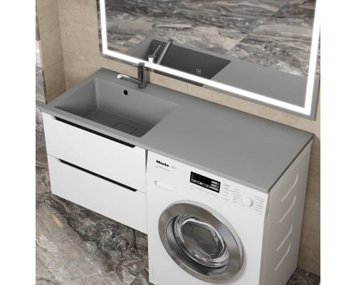 Раковина над стиральной машиной Uperwood Cosmos Quartz 120 левая, крыло справа, серый шелк