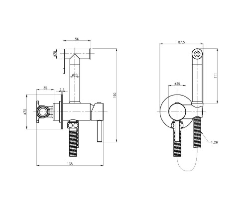 Гигиенический душ со смесителем Cezares CZR-SET-DA1-ID2-FMM120-01 Хром