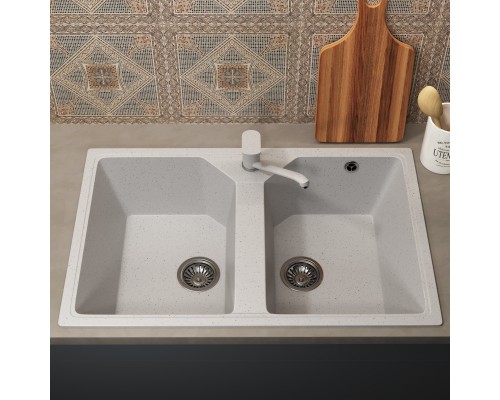Кухонная мойка из искусственного камня Uperwood ECON UPD-402-001, 2 чаши, белая матовая