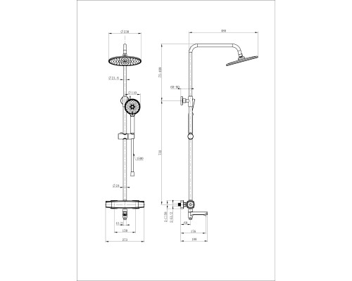 Душевая система с термостатом Wonzon&Woghand, Темный графит