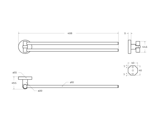 Полотенцедержатель Cezares Relax RELAX-THD-S-NOP двойной поворотный Черный матовый