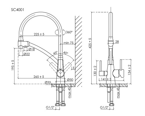 Смеситель для кухни SANCOS Eri SC4001MB с подключением фильтра, матовый черный