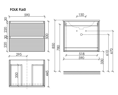 Тумба под раковину Настенная Sancos Folk 59 FL60CP Капучино