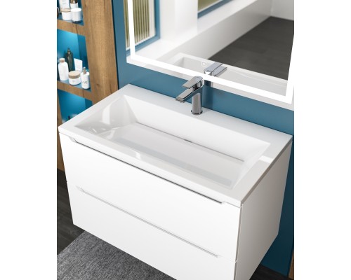 Раковина для ванной 80 см, Uperwood Olivia, с щелевым сливом, белая глянцевая