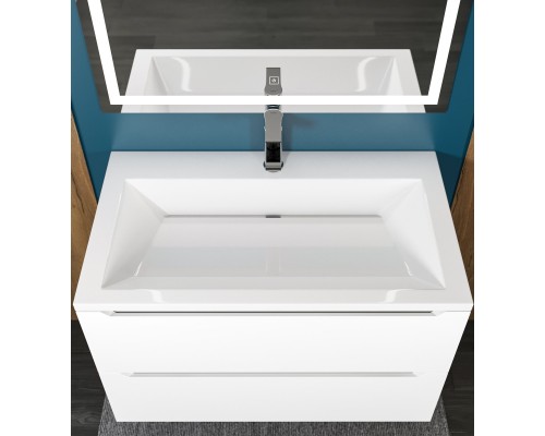 Раковина для ванной 80 см, Uperwood Olivia, с щелевым сливом, белая глянцевая