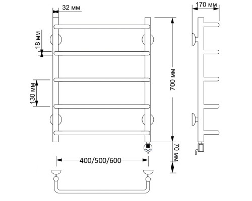 Полотенцесушитель латунный Secado Мерида 1 60х70, электрический R, бронза