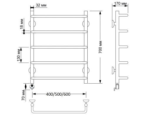 Полотенцесушитель латунный Secado Мерида 1 60х70, электрический R, бронза