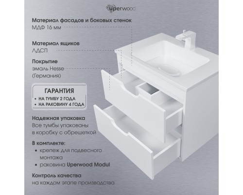 Тумба с раковиной подвесная Uperwood Modul 97х45х57 см, белая матовая