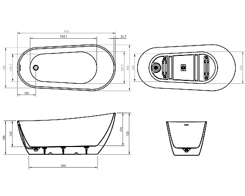 Акриловая ванна BelBagno 170x80 BB704-1700-800-K без гидромассажа