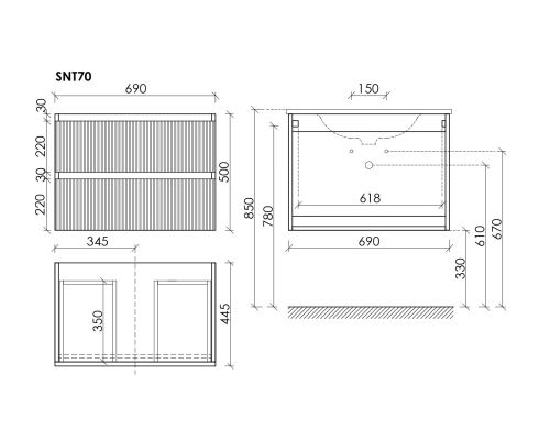 Тумба под раковину подвесная Sancos Snob T 69х44х50, с доводчиками, Beige Soft, SNT70CE